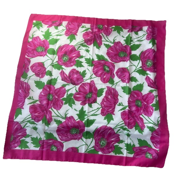 Liz‎ Sinclair scarf Roses Floral 30x30 Pink Italy - Picture 1 of 4
